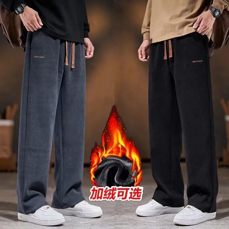加绒加厚男款裤子ins潮流宽松外穿秋冬季保暖休闲长裤情侣阔腿裤