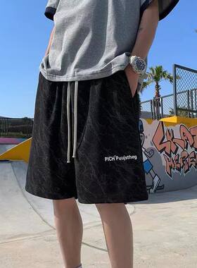休闲短裤男宽松潮牌夏季薄款5分沙滩裤子潮流情侣运动裤美式裤衩