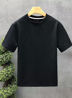 干活穿的衣服男款短袖夏季薄款修身套头衫大码黑色耐脏上班工作服