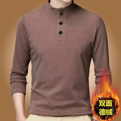 双面德绒长袖T恤男款秋冬季潮牌简约时尚百搭大码保暖打底衫男装