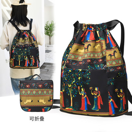 抽绳双肩包女大容量背包结实耐用布袋运动包轻短途包便简易旅行包
