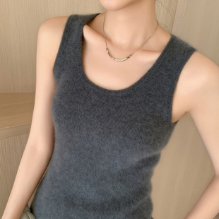 100纯色羊绒吊带背心女秋冬内搭无袖 上衣 毛衣纯色羊毛针织打底衫