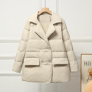 轻薄款 2024冬新款 收腰白鸭绒小个子外套遮屁股 领羽绒服女中款 西装