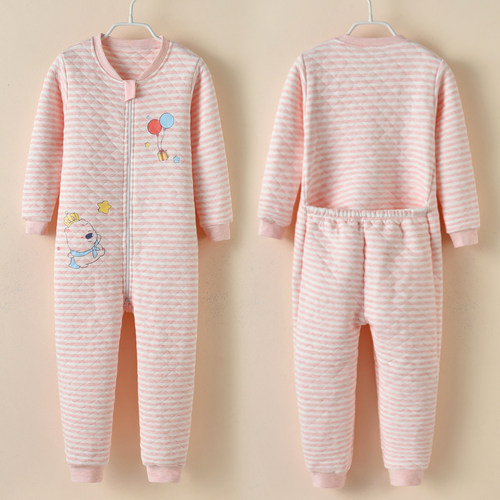 大码夹层薄棉后腰如厕连体睡衣冬