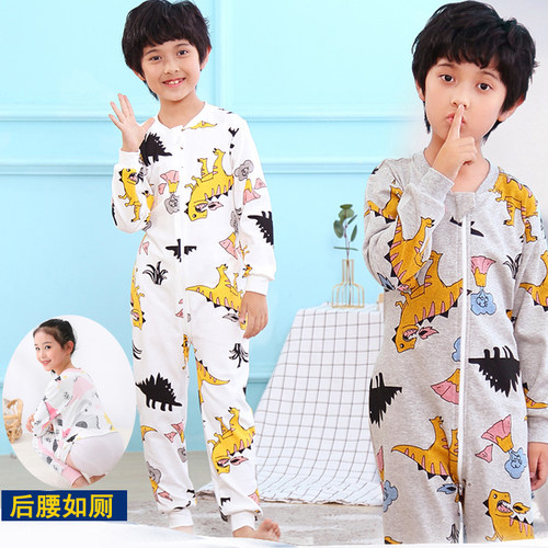 儿童连体衣纯棉如厕后腰松紧睡衣