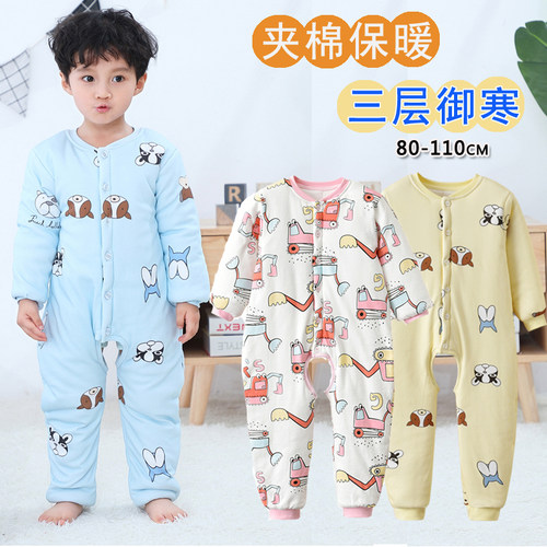 连体睡衣夹棉开档小童秋冬爬服
