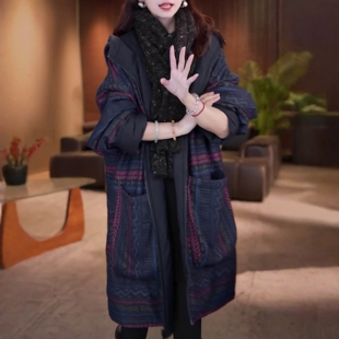 2026冬季新款复古时尚双面双穿连帽棉服女洋气百搭中长款棉衣外套