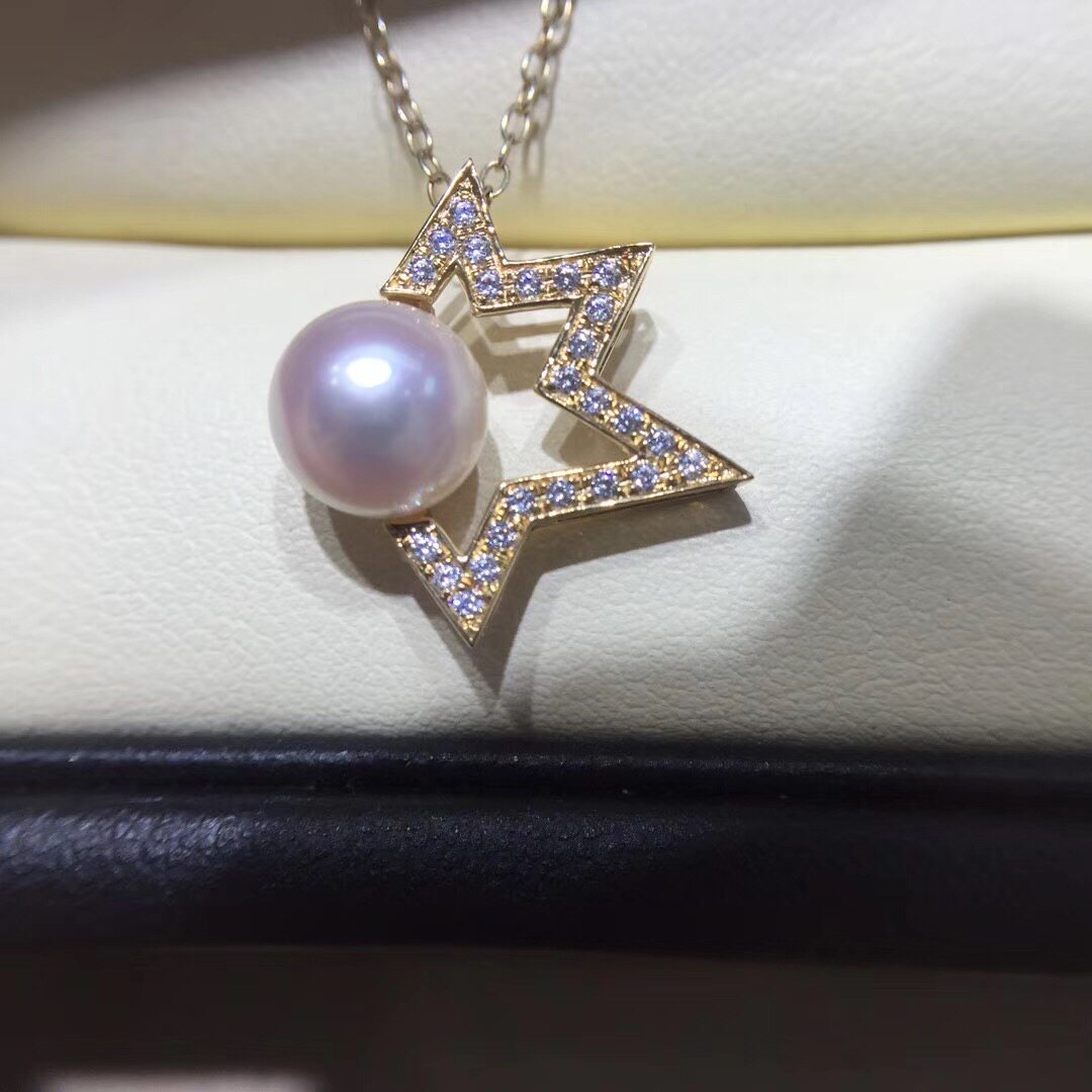 tasakt*同款半星吊坠女日本akoya海水天然珍珠18k金正圆极强光在类目 珠宝/钻石/翡翠/黄金, 天然珍珠（新）, 颈饰中 - 来自Buy2taobao.com提供专业的淘宝代购服务
