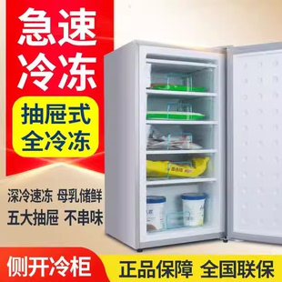 侧开门小冰柜抽屉冰柜超市 118升全冷冻母乳冷冻箱家用冷冻立式
