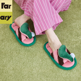Farfary番薯泥日式 女春秋室内家居软底厚底静音防滑 可爱毛毛拖鞋