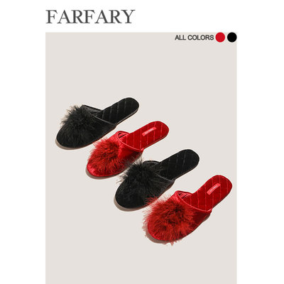 春秋包头法式丝绒拖鞋女家居室内家用高级感防滑软底防臭春季外穿