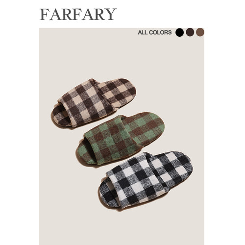 Farfary番薯泥日式格子家居拖鞋
