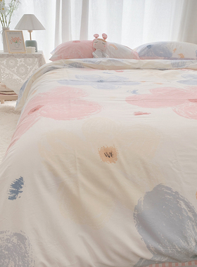 田园风白底大花朵纯棉被套单件1.5*2.0米100%全棉双人被罩可定做