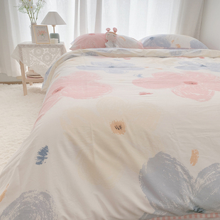 田园风白底大花朵纯棉被套单件1.5 2.0米100%全棉双人被罩可定做