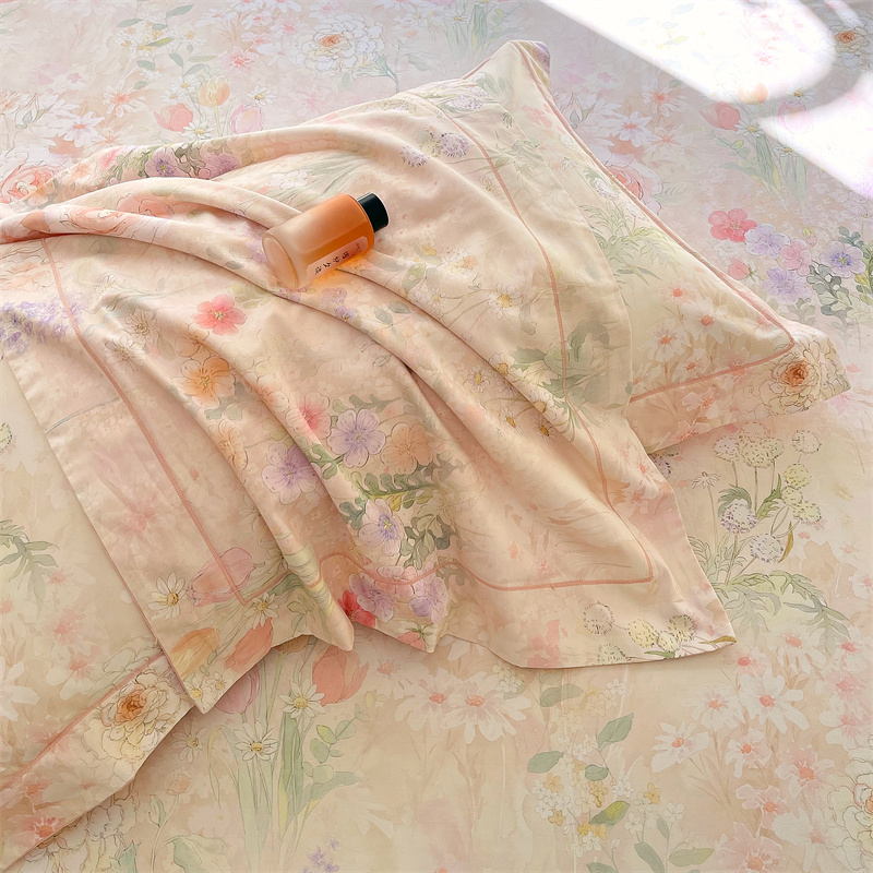 法式花卉田园风全棉斜纹单人枕套100%纯棉48*74cm枕头罩高支高密