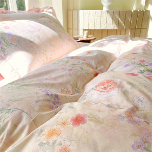 法式 76高支 花卉田园风全棉斜纹被套单件100%纯棉被罩单件床单136