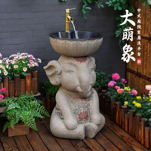 中式复古艺术立柱式洗手台盆家用