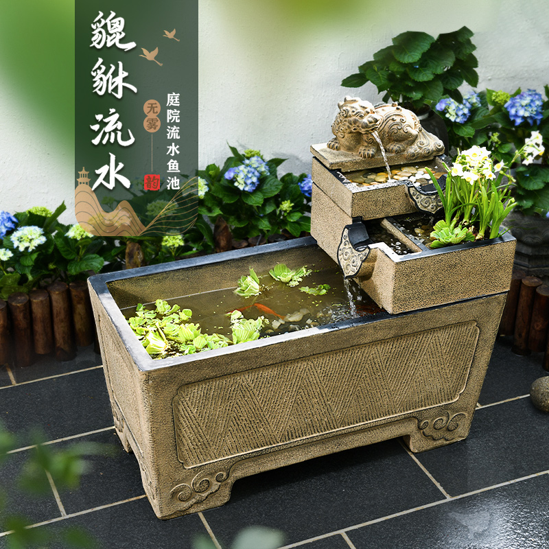 户外庭院貔貅水循环鱼池水系景观