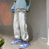 春款卫裤织带装饰宽松直筒拖地休闲裤P50控68，男装休闲裤，电商D205