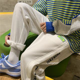 加绒加厚织带装饰宽松直筒拖地休闲裤P55控68，男装卫衣，电商D205