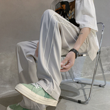 冰丝高品质大腰带拖地直筒裤夏季薄款潮牌休闲阔腿裤P45控58，男装休闲裤，电商D205