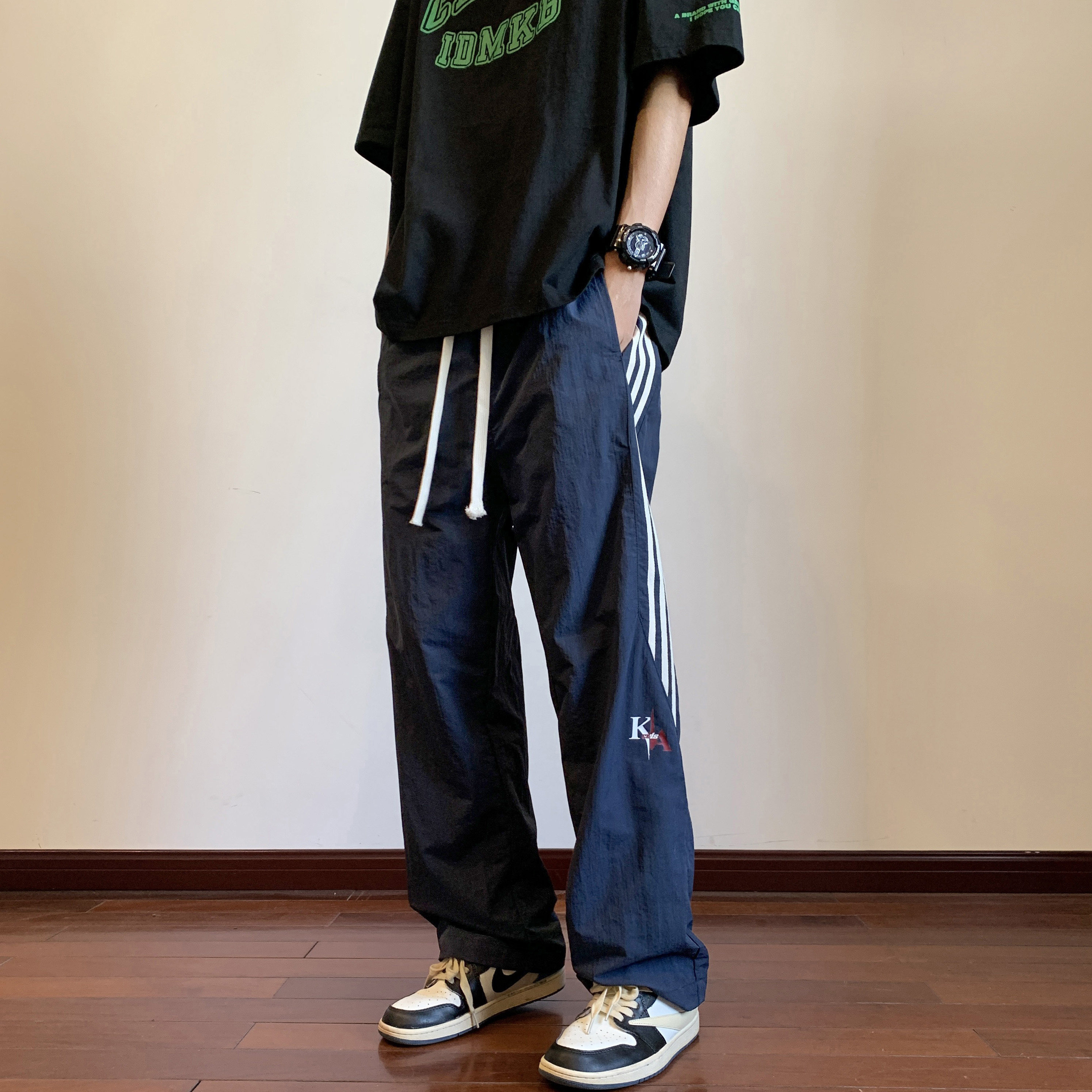 伞兵裤 侧边彩条速干休闲裤夏季阔腿宽松百搭伐木长裤P50控68图片