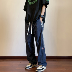 伞兵裤 侧边彩条速干休闲裤夏季阔腿宽松百搭伐木长裤P50控68图片