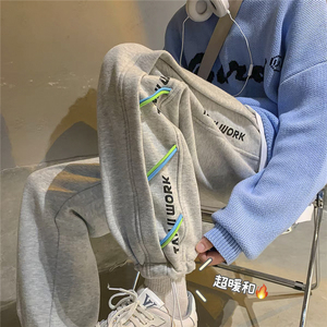 加绒加厚 织带装饰宽松直筒拖地休闲裤 P55 控68，男装卫衣，电商D205