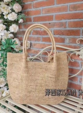 新款拉菲草女包大容量托特包女手工编织慵懒高级感通勤单肩腋下包