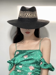 欧美风格春夏新款手编花纹巴拿马礼帽度假出游爵士帽防晒沙滩帽女