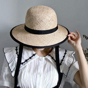 日系小清新宝草宽檐圆顶草帽礼帽盆帽女夏季防晒遮阳度假沙滩帽子