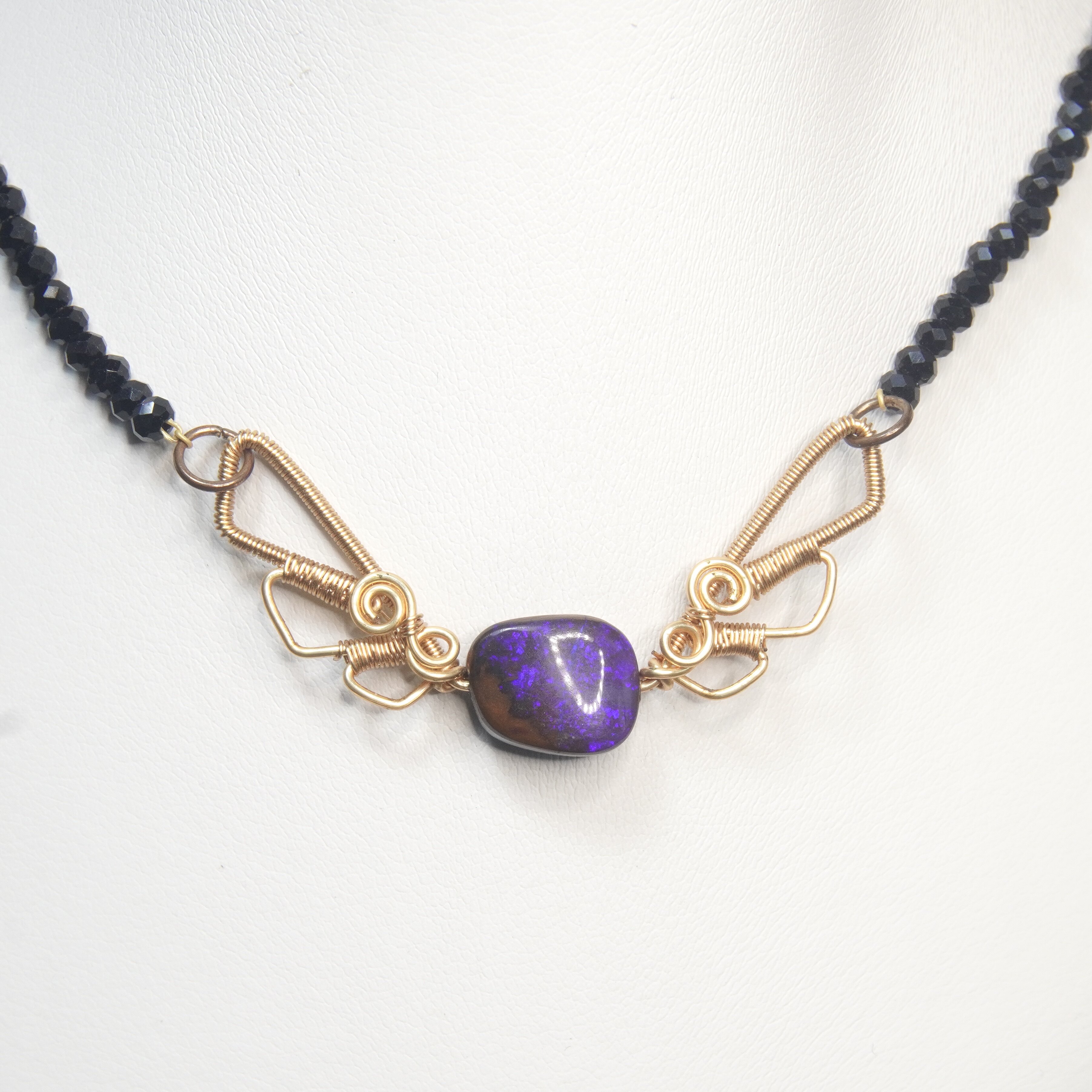 澳大利亚铁欧泊项链吊坠925银14k包金绕线黑尖晶石