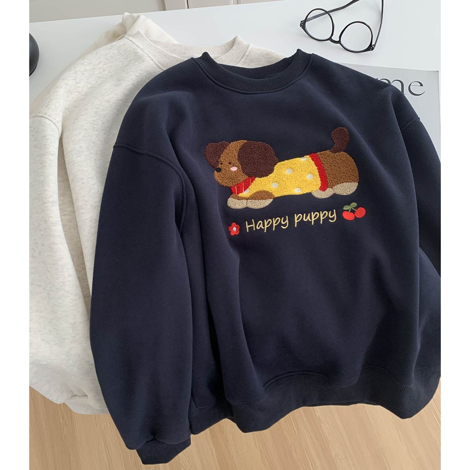 胖mm特大码300斤腊肠狗毛巾绣套头卫衣女秋冬季保暖加绒厚款外套