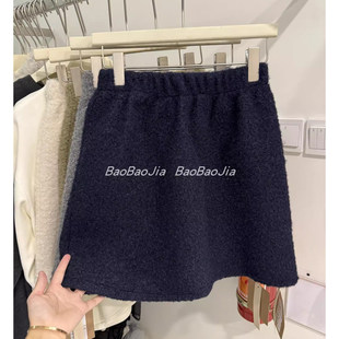 胖mm特大码 松紧腰显瘦a字短裙 300斤纯色圈圈毛加厚半身裙女秋冬季