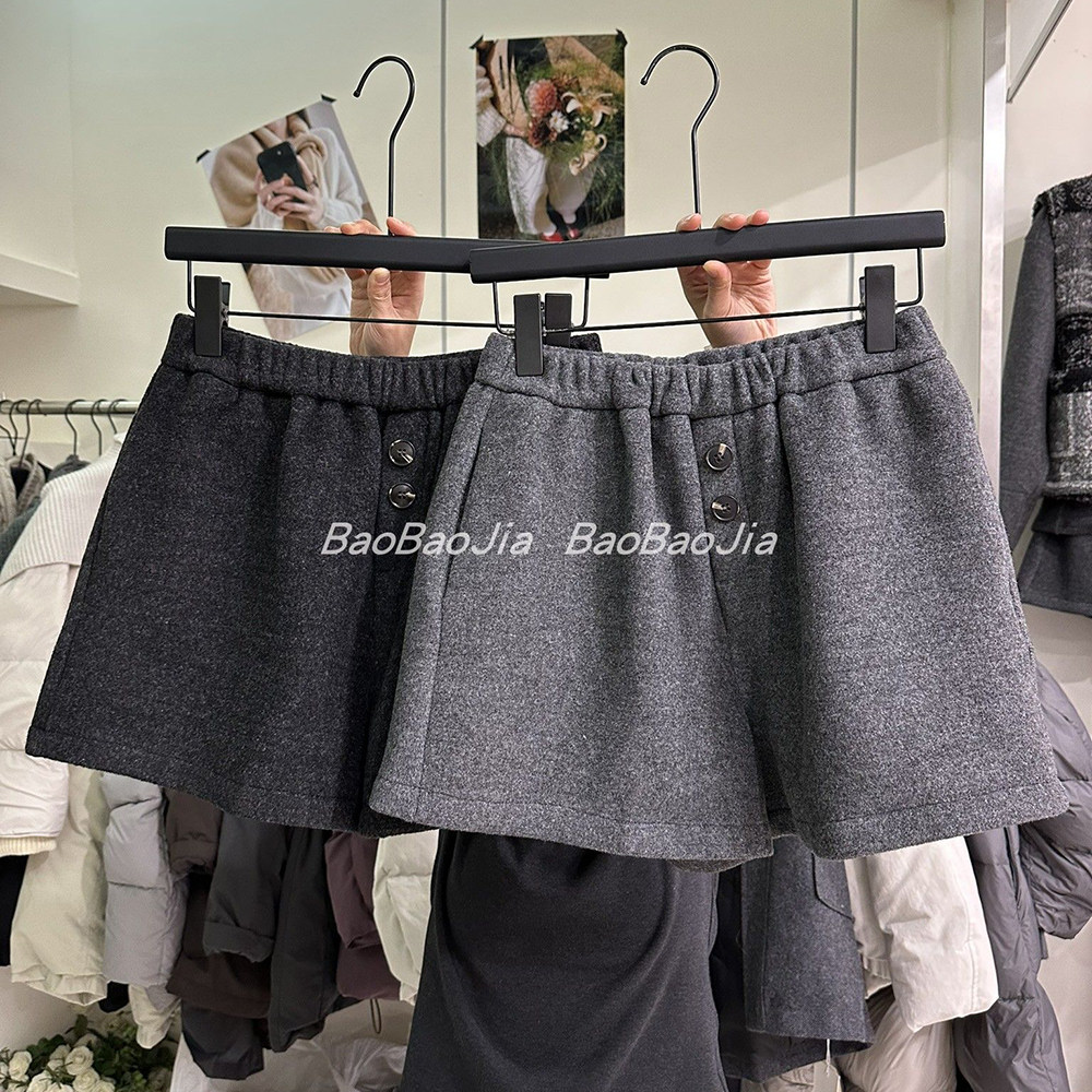 胖mm特大码300斤两粒扣设计保暖短裤女秋冬加绒加厚休闲阔腿热裤