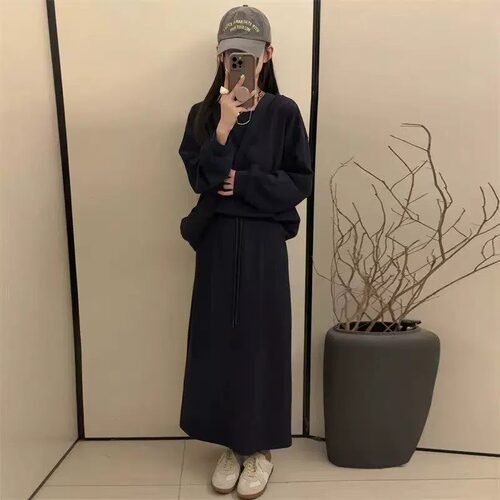 胖mm特大码300斤韩版气质卫衣半身裙套装女秋冬高级感休闲两件套
