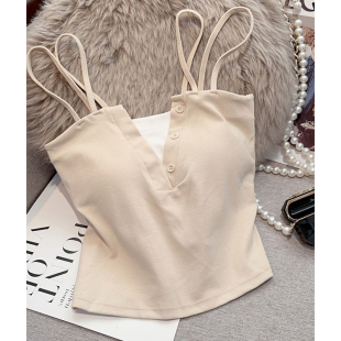 胸垫美背外穿上衣 300斤假两件内搭背心吊带女夏修身 胖mm特大码