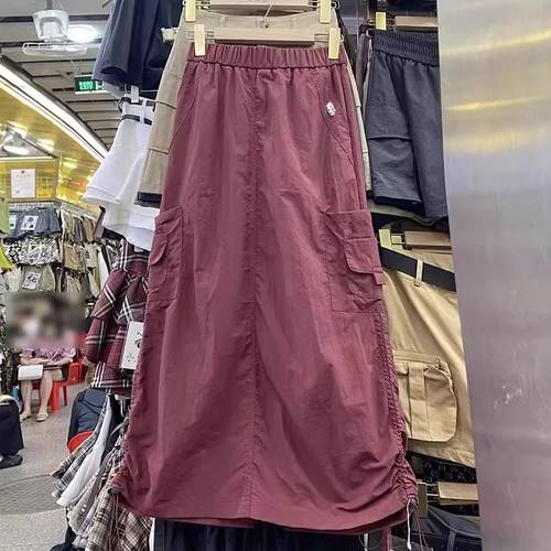 胖mm特大码300斤美式休闲工装半身长裙女春夏宽松设计感高腰A字裙