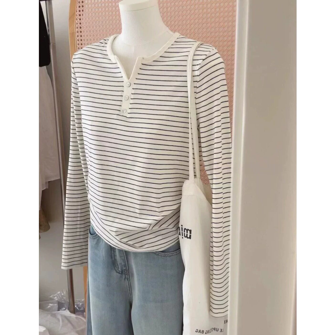 胖mm特大码300斤韩版慵懒风条纹长袖T恤女春秋简约休闲打底衫上衣
