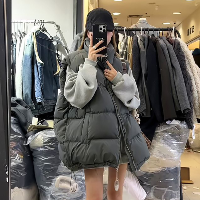 胖mm特大码300斤韩版无袖马甲棉服外套女秋冬宽松加厚面包服马夹