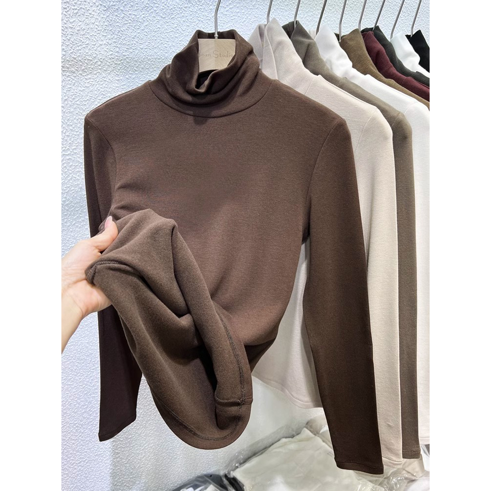 胖mm特大码2-300斤堆堆高领磨毛长袖T恤女春秋德绒保暖内搭打底衫