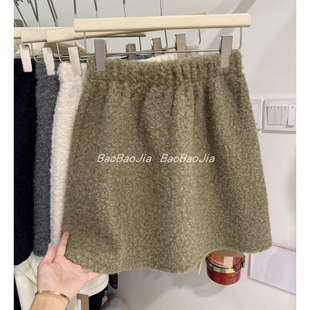 胖mm特大码 松紧腰显瘦a字短裙 300斤纯色圈圈毛加厚半身裙女秋冬季