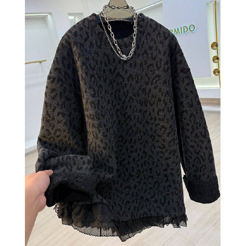 胖mm特大码300斤蕾丝拼接下摆豹纹加绒卫衣女秋冬打底衫保暖上衣,女装/女士精品,大码内搭,淘宝优惠券,粉丝福利购,淘宝优惠卷