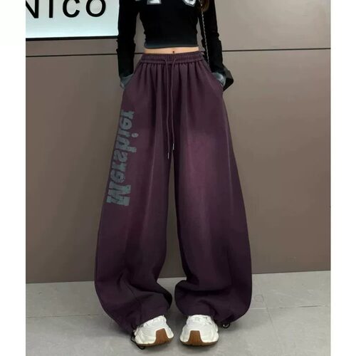胖mm特大码300斤水洗渐变加绒阔腿裤女秋冬高街爵士舞休闲弯刀裤