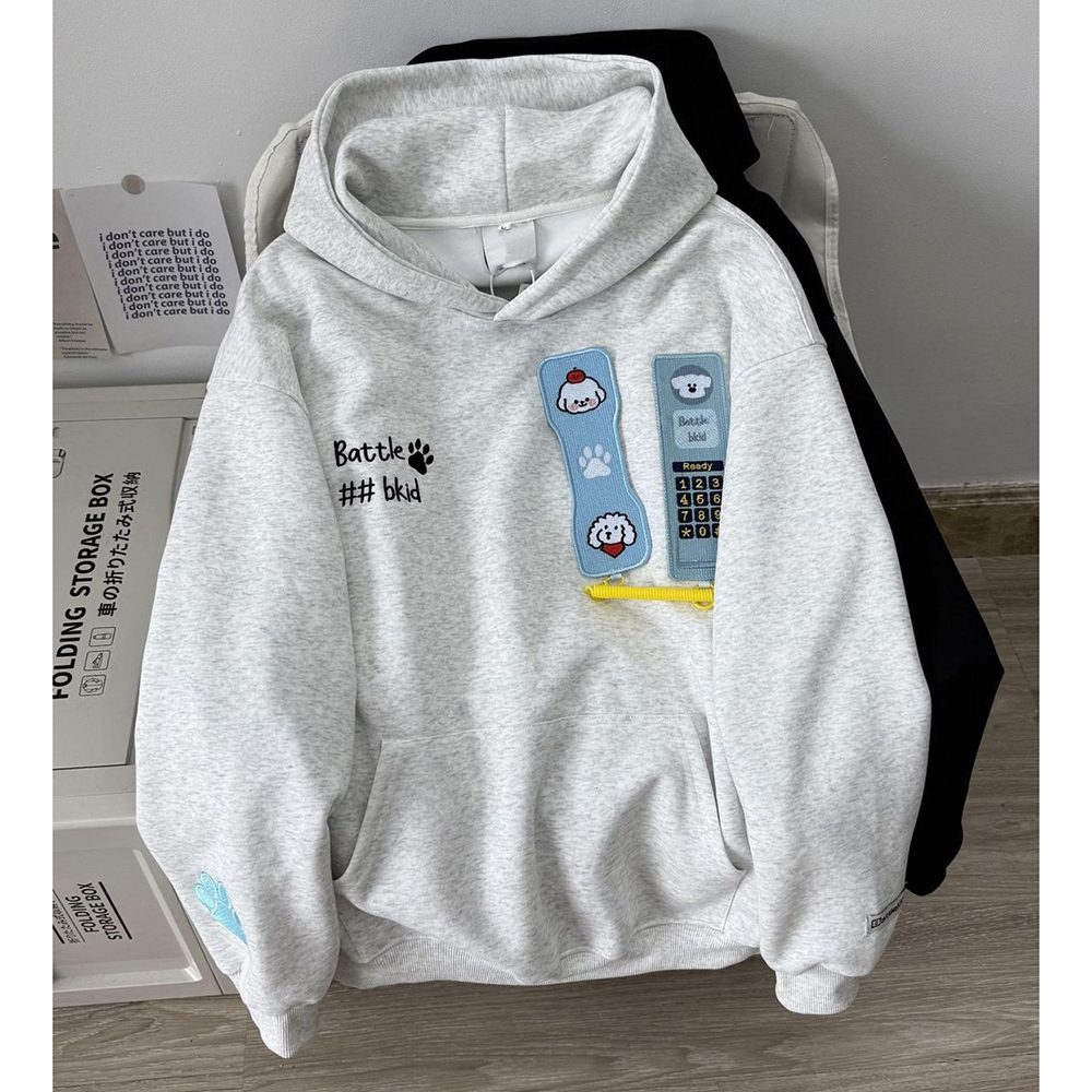 胖mm特大码230斤美式复古趣味装饰刺绣卫衣男女情侣连帽春秋外套