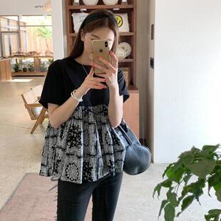 胖mm特大码300斤裙摆短袖T恤女夏宽松荷叶边小衫上衣A字型娃娃衫