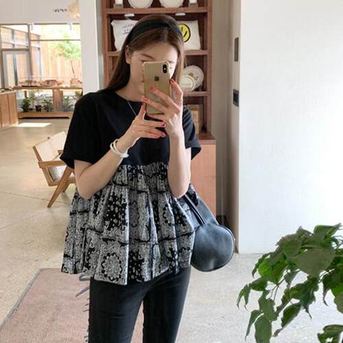 胖mm特大码300斤裙摆短袖T恤女夏宽松荷叶边小衫上衣A字型娃娃衫