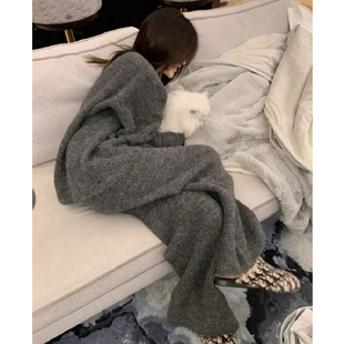 胖mm特大码2-300斤高级感针织套装女秋冬休闲毛衣阔腿长裤两件套