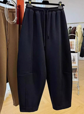 胖mm特大码女装2-300斤加厚一体绒休闲裤女秋冬松紧腰加绒哈伦裤