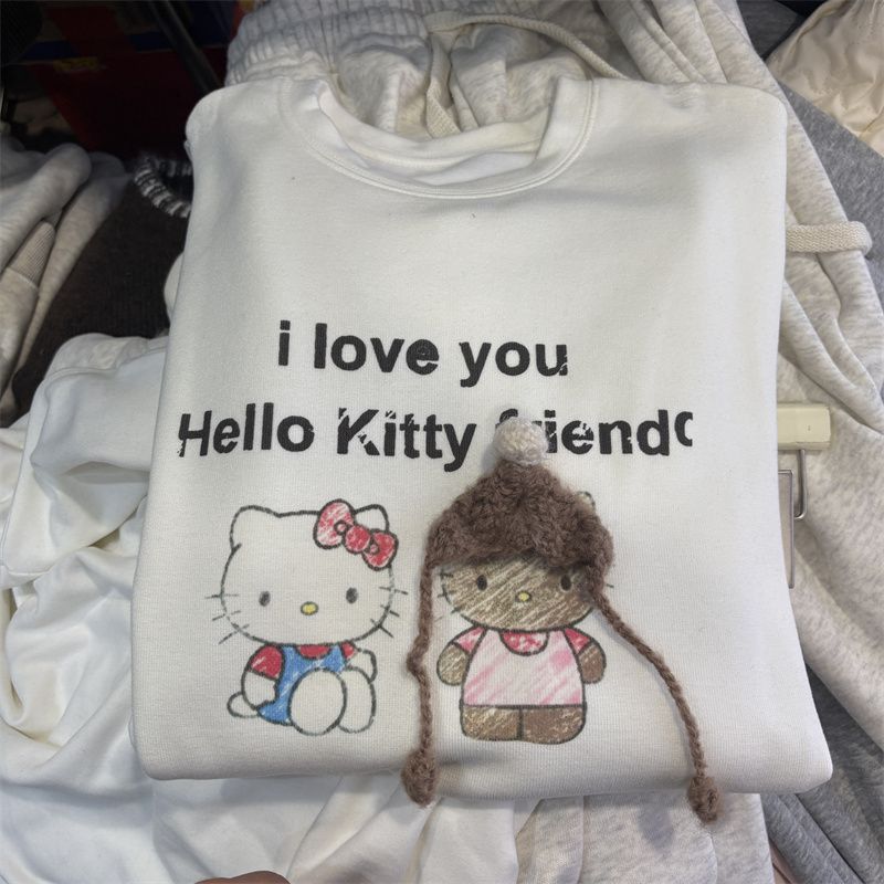 胖mm特大码2-300斤保暖磨毛德绒可爱猫咪宽松长袖T恤女秋冬打底衫